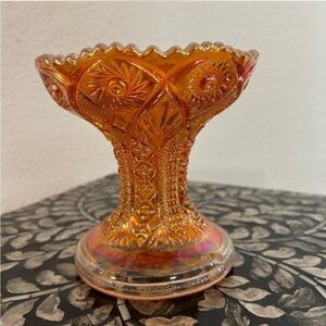 Vintage Marigold Amber Luster Carnival Glass Compote Vase Decorative Candle Base